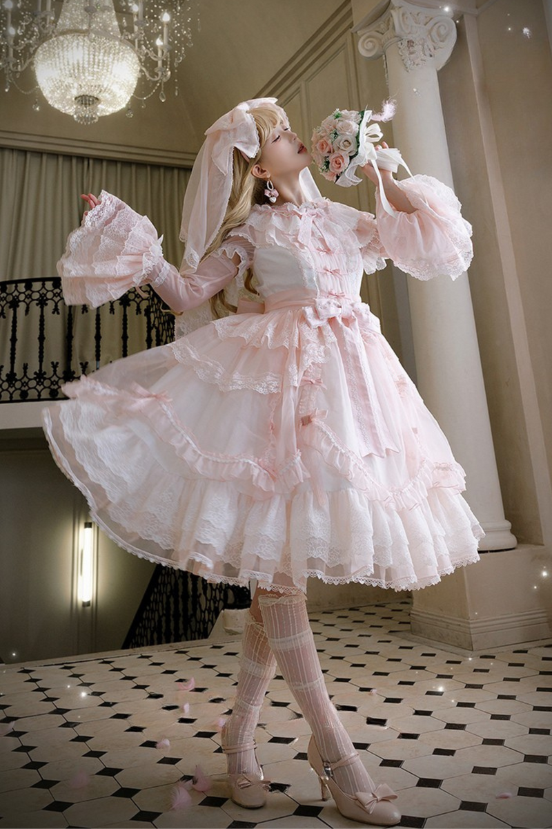 [pre-order] Candy Flavor Flower Lace Tulle Dress + Ribbon Veil