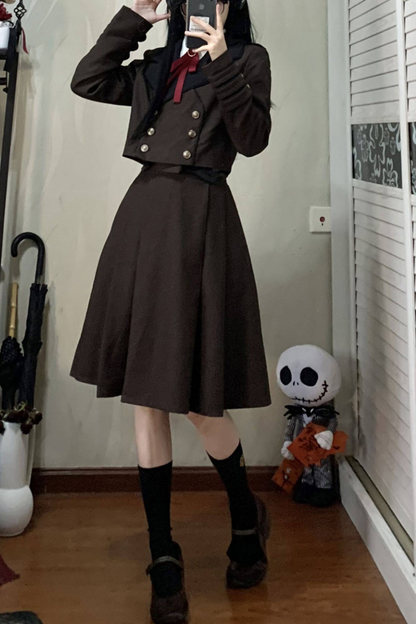 Russian Retro College Jacket + Shirt + Girdle + Bow Tie + Skirt