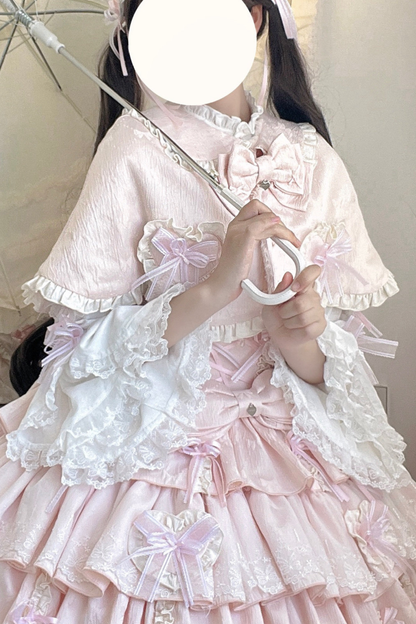 Layered Ruffle Sweet Princess Lolita Jumper Skirt + Tail + Headband + Cape + Bonnet