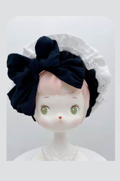 Monochrome Doll Lolita Dress + Headband + Bonnet + Clip