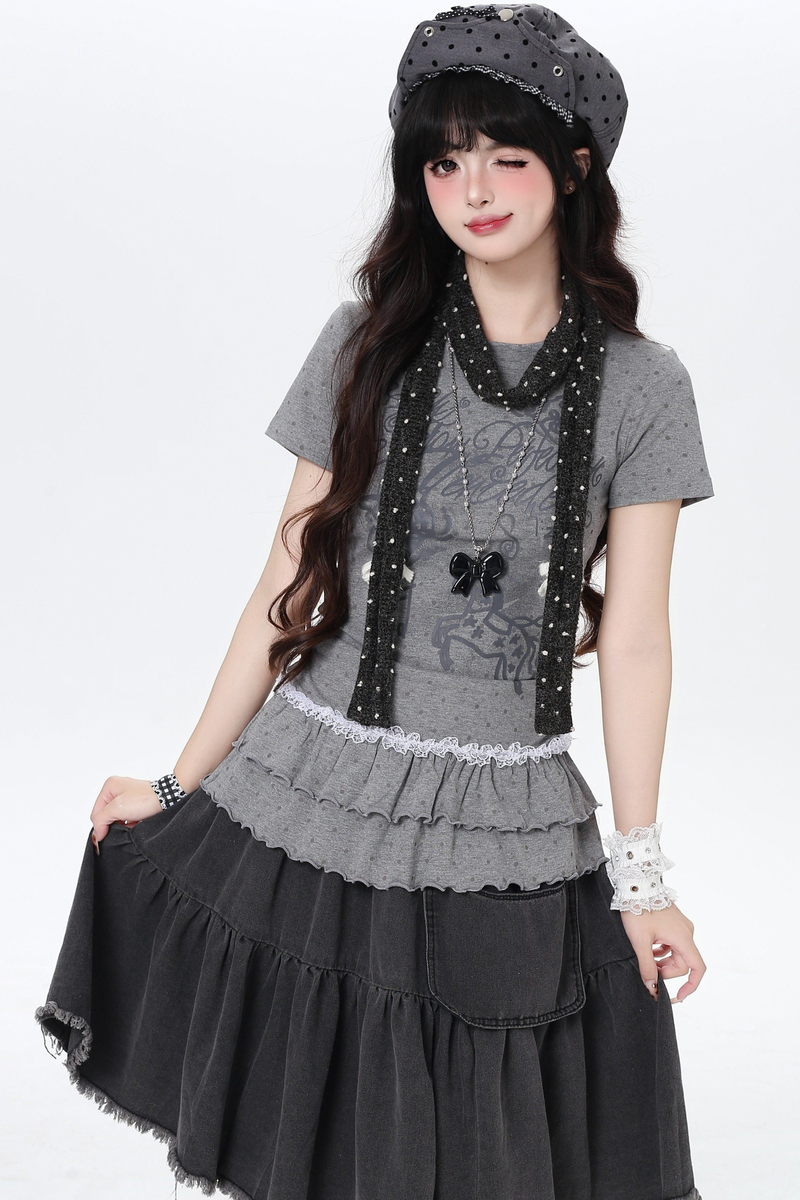 Polka Dot Ruffle Slim-fit Top