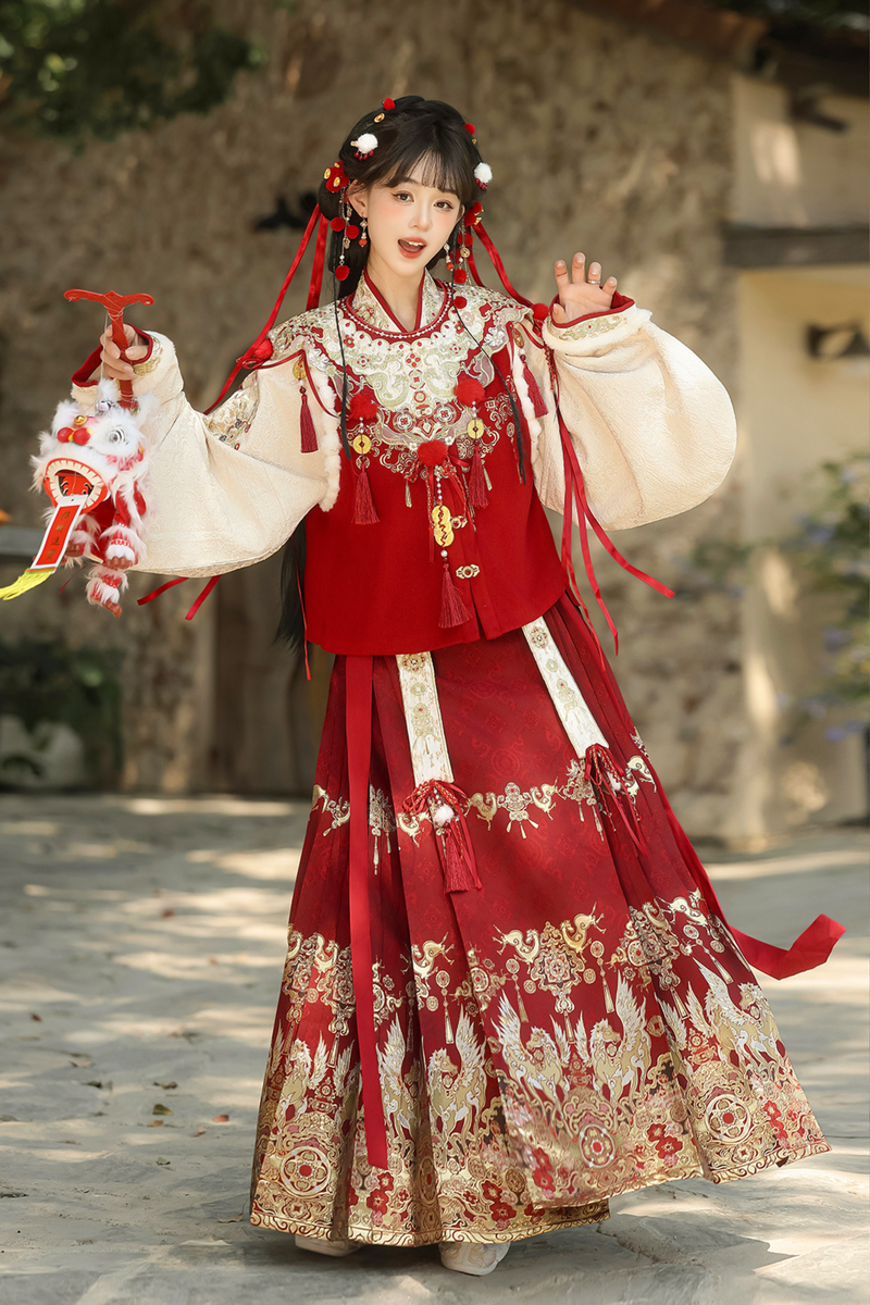 Retro Chinese-style Top + Skirt + Vest + Shoulder