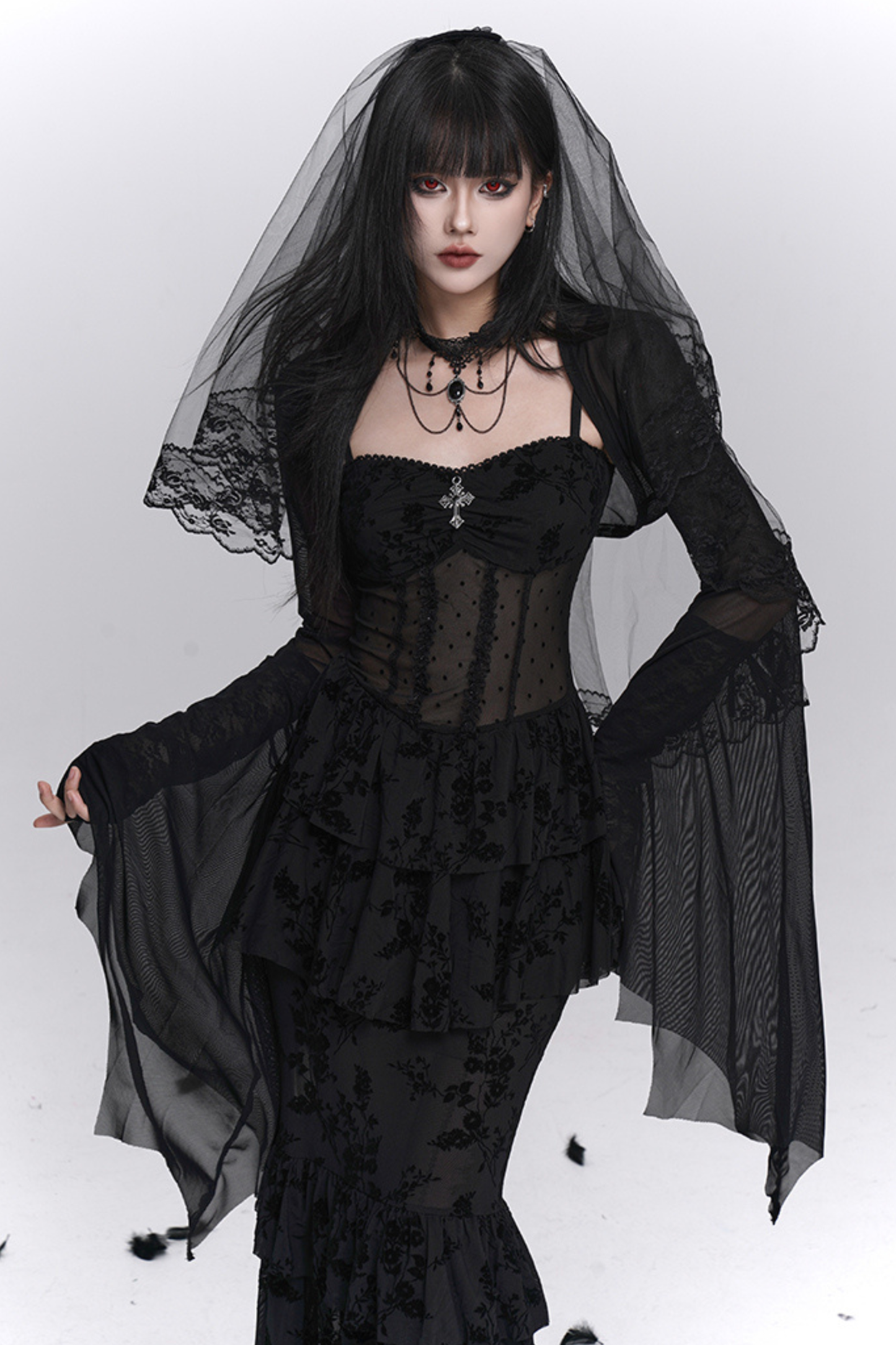 Ghost Girl Gothic Mermaid Dress + Sheer Outerwear