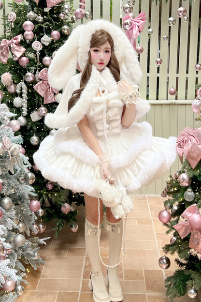 Angora Fur Princess Dress + Rabbit Cape + Sheer Tail