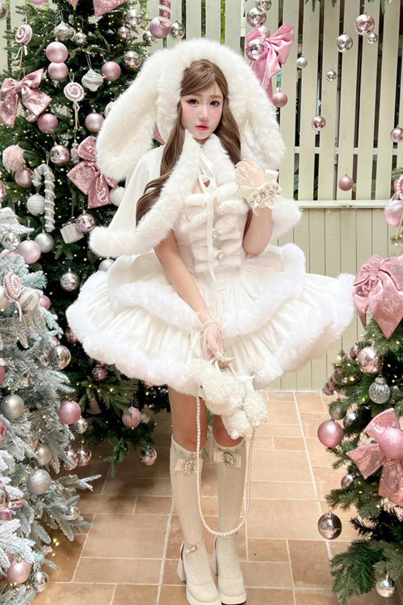 Angora Fur Princess Dress + Rabbit Cape + Sheer Tail