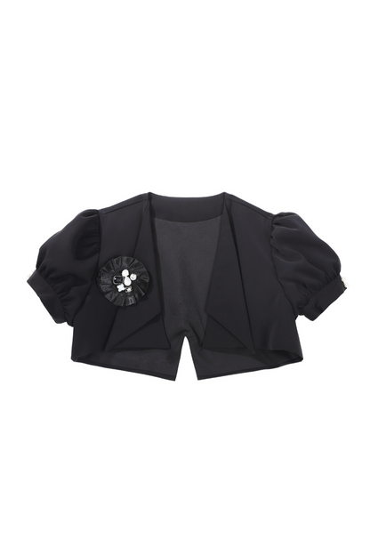 Puff Sleeve Short Jacket + Asymmetrical Shirt + Shorts