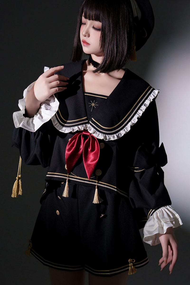 Night Servant Bird Sailor Top + Jacket + Short Pants + Beret + Choker
