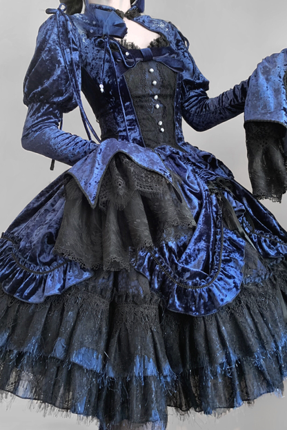 Gothic Velvet Sleeve Lolita Top + Vest + Skirt