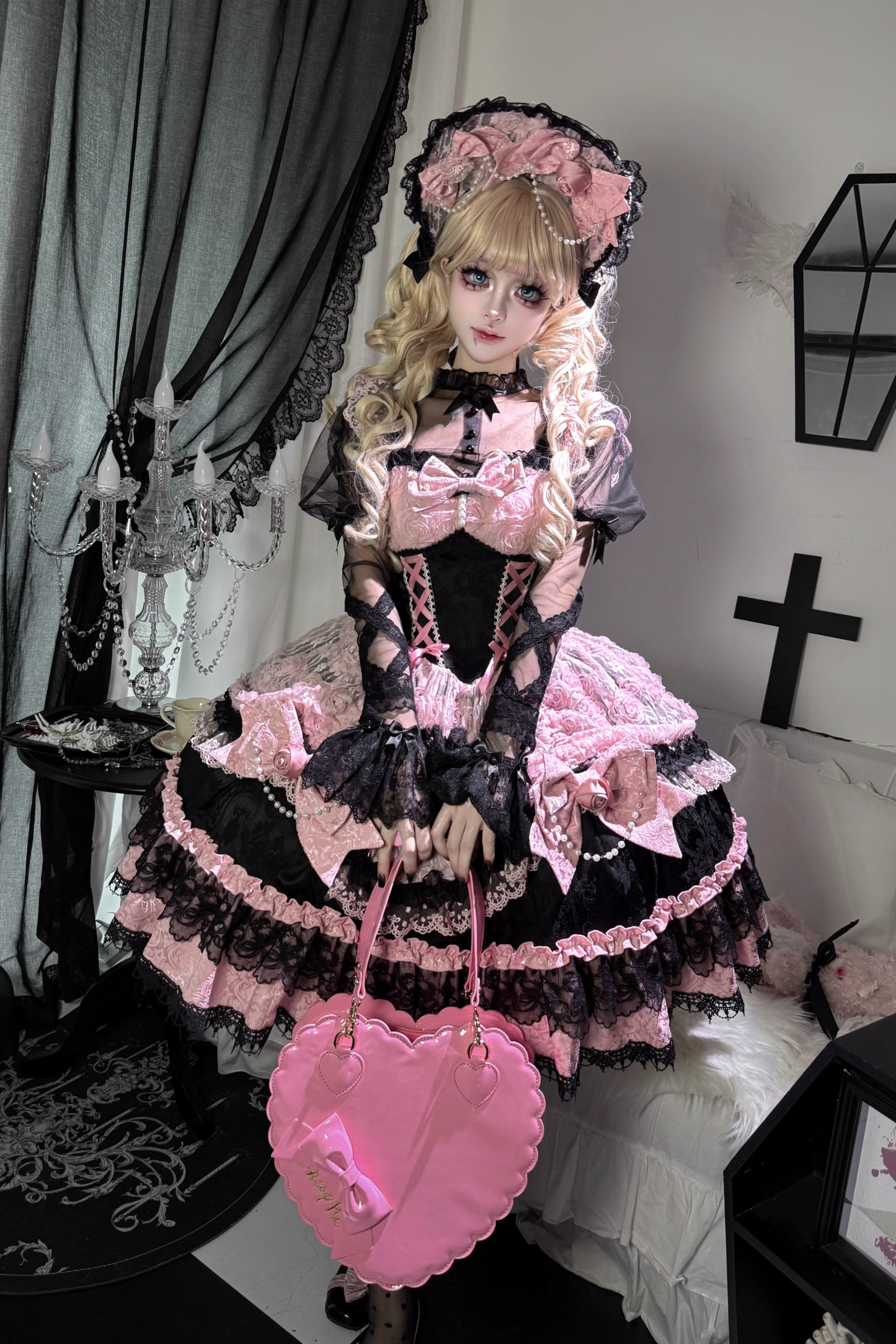 Rose Ruffle Princess Jumper Skirt + Bag Ribbon + Bonnet