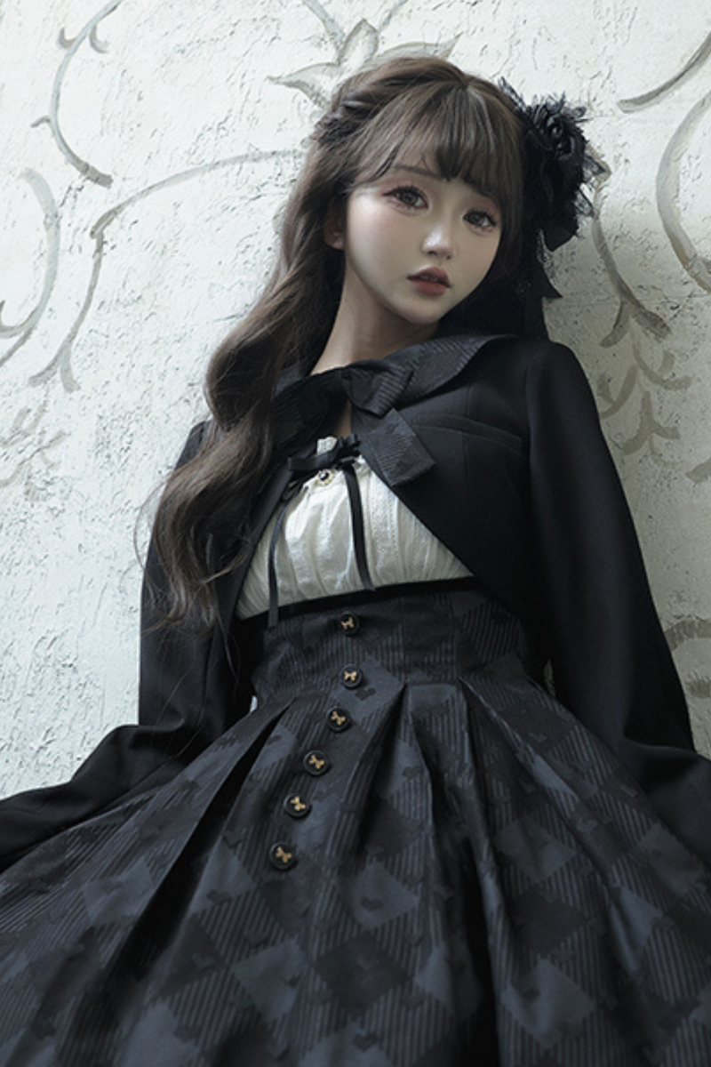 Silent Manor Dark Lolita Princess Jumper Skirt + Ribbon Collar Ruffle Jacket