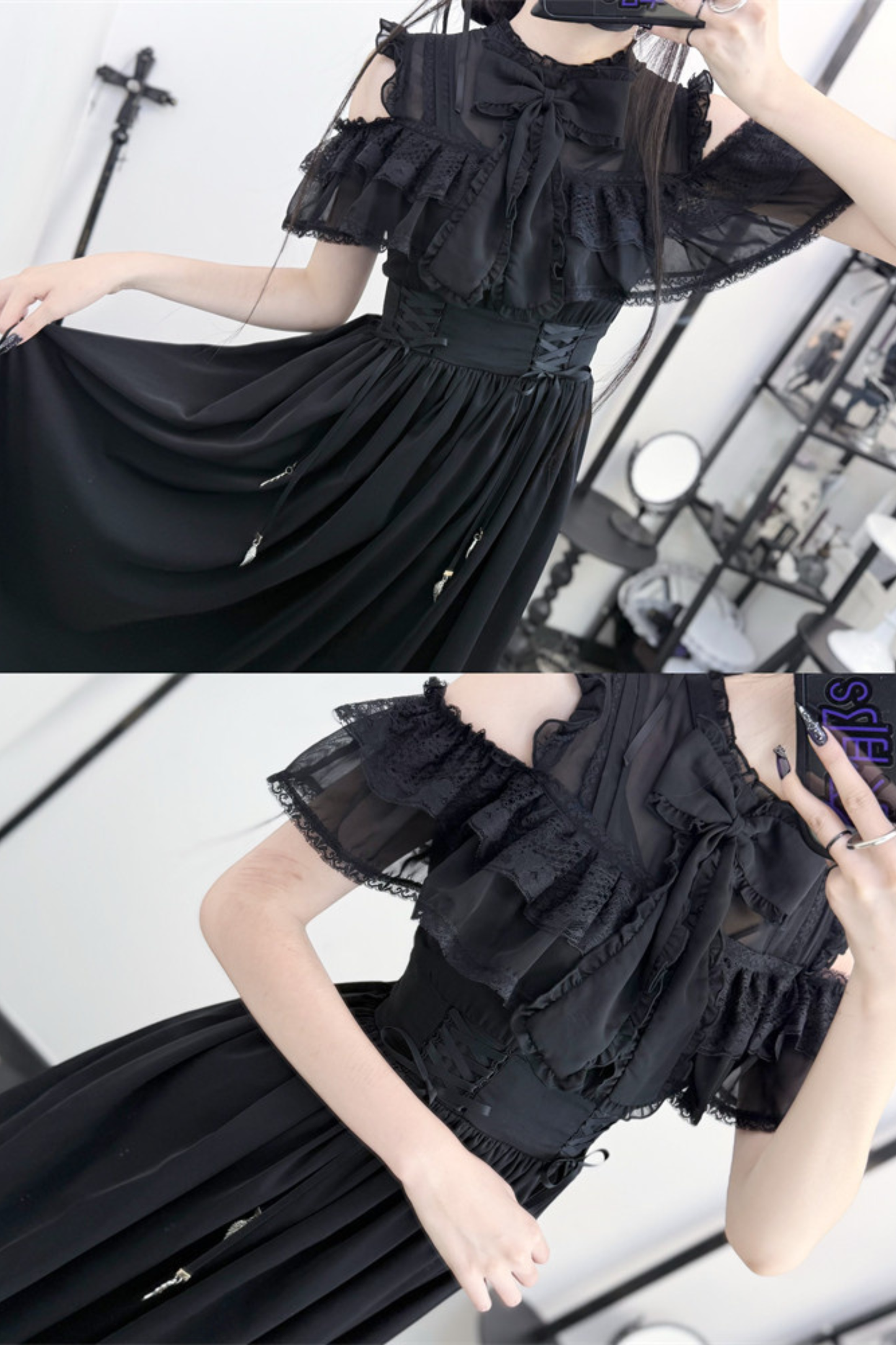 Dark Style Off Shoulder Lace Dress