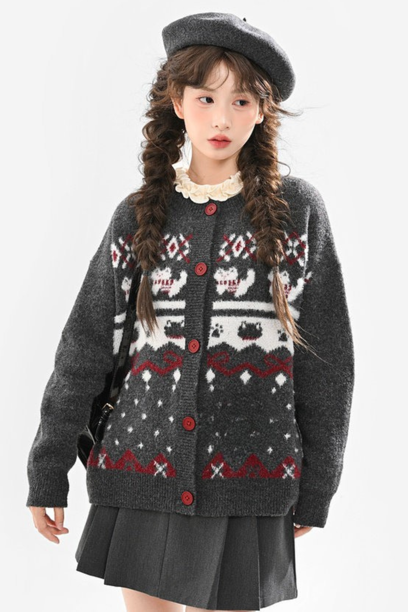 Cat Knit Sweater + Snowflake Cardigan