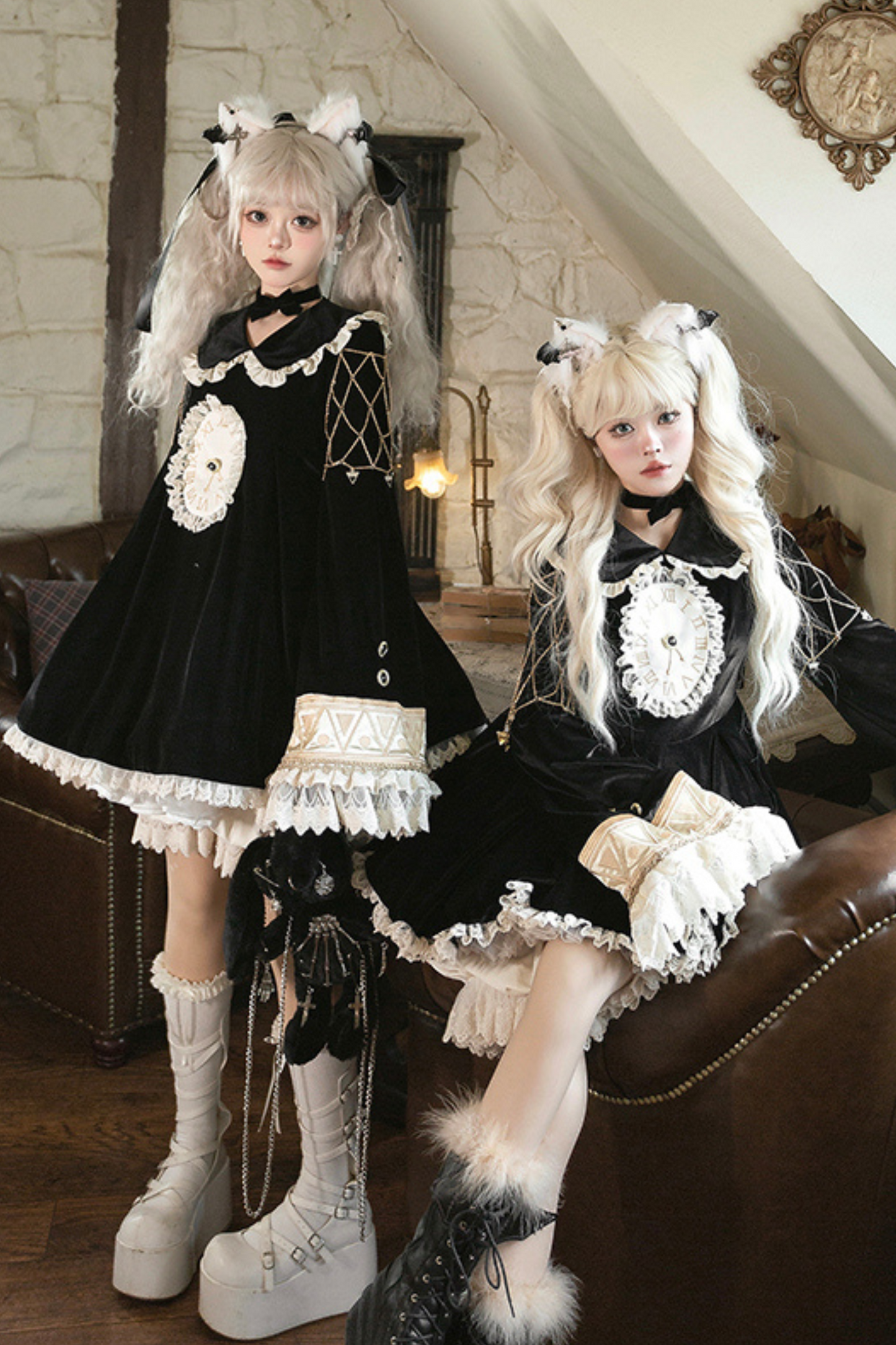 Black Cat Ruffle Clock Lolita Dress + Pumpkin Pants