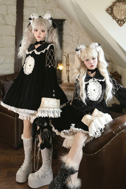 Black Cat Ruffle Clock Lolita Dress + Pumpkin Pants