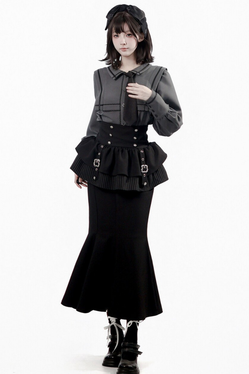 Dark Color Shirt + Mermaid Skirt + Shorts + Girdle + Tie