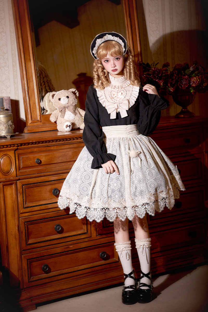 [pre-order] Dark Doll Lolita Dress + Apron + Ribbon + Headband