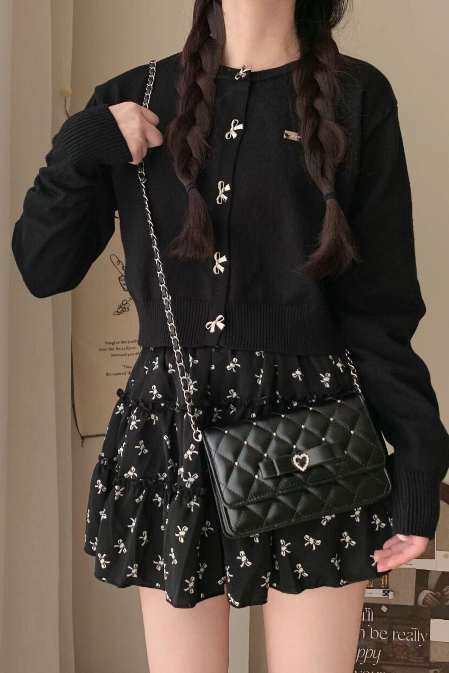 Rhinestone Bow Chain Bag
