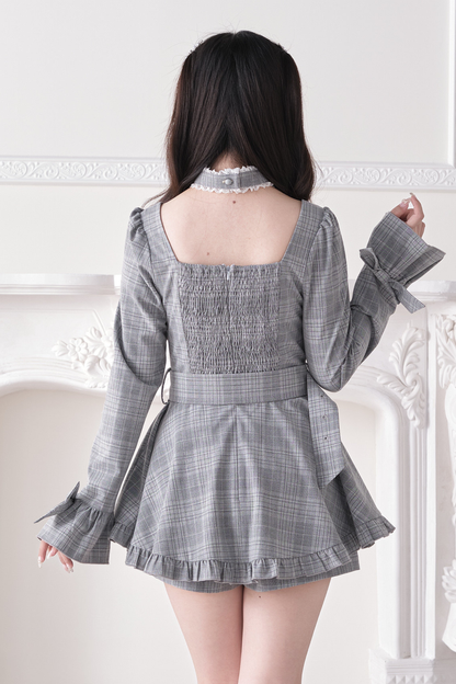 Plaid Ribbon Lace Dress