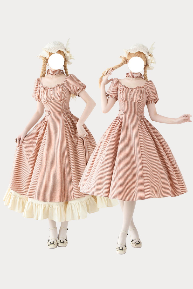 [pre-order] Retro French Classic Cotton & Linen Striped Dress