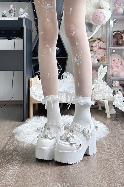 Jewel Cross Ribbon Shoes