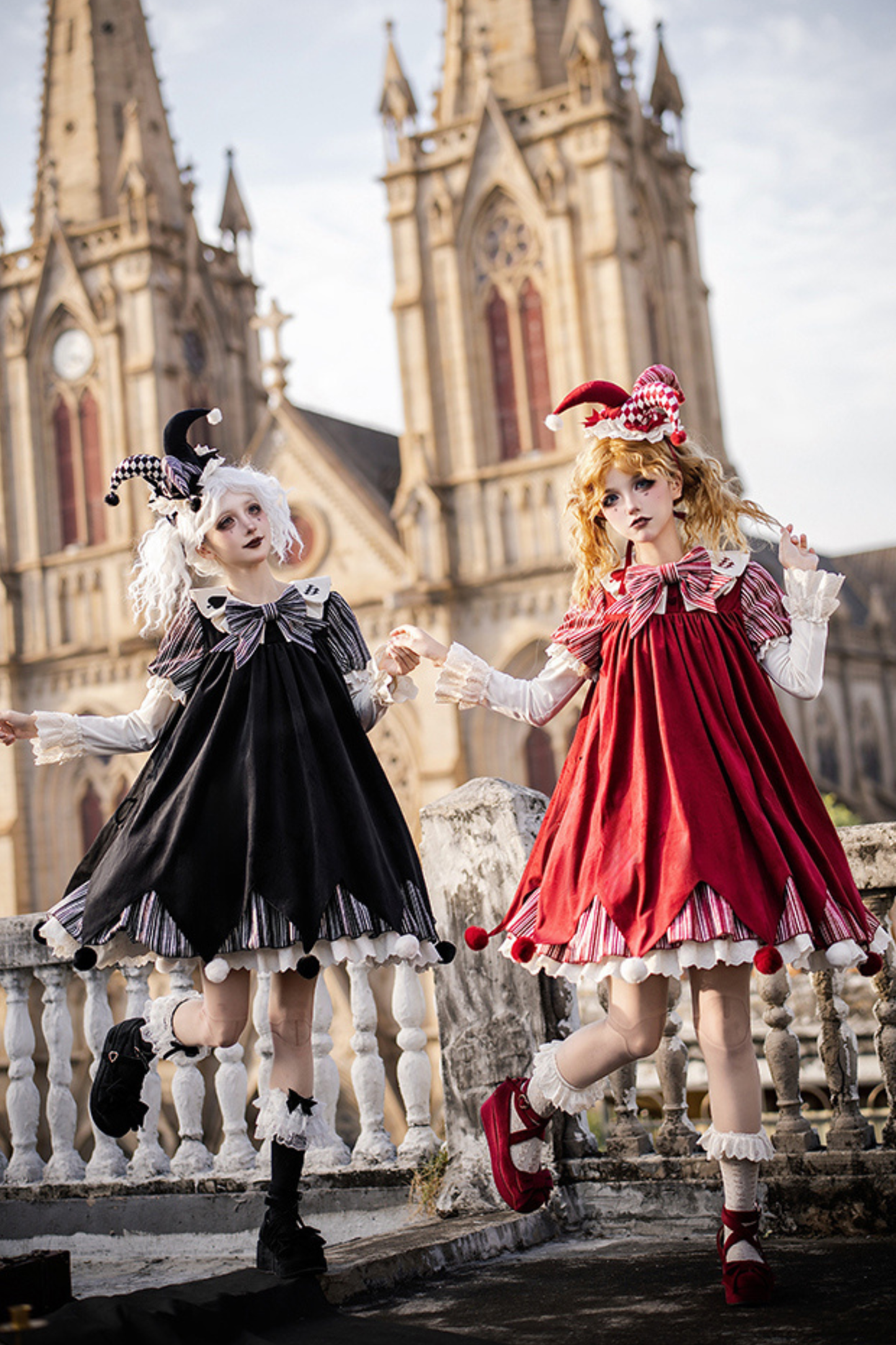 Doll Circus Pierrot Lolita Dress + Headband + Belt + Ribbon + Headband + Panel