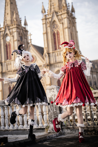 Doll Circus Pierrot Lolita Dress + Headband + Belt + Ribbon + Headband + Panel