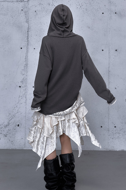 Lace Patchwork Loose Hooded Hoodie