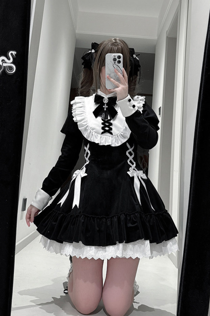 Lace-up Ribbon Lolita Dress + Brooch + Hair Clip
