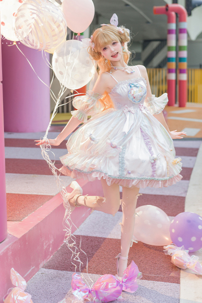 Candy Pop Balloon Lolita Jumperskirt + Pearl Necklace
