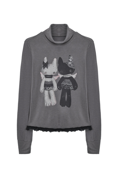 Animal Doll Print Top + Pleated Skirt + Wide Pants + Jacket