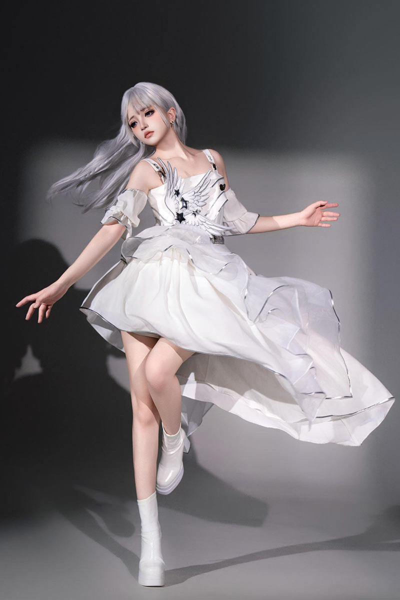 Silver Cyberpunk Lolita Dress + Sleeves + Belt