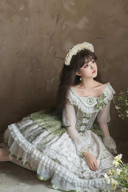 [pre-order] Fresh Green Print Kula Lolita Dress + Brooch