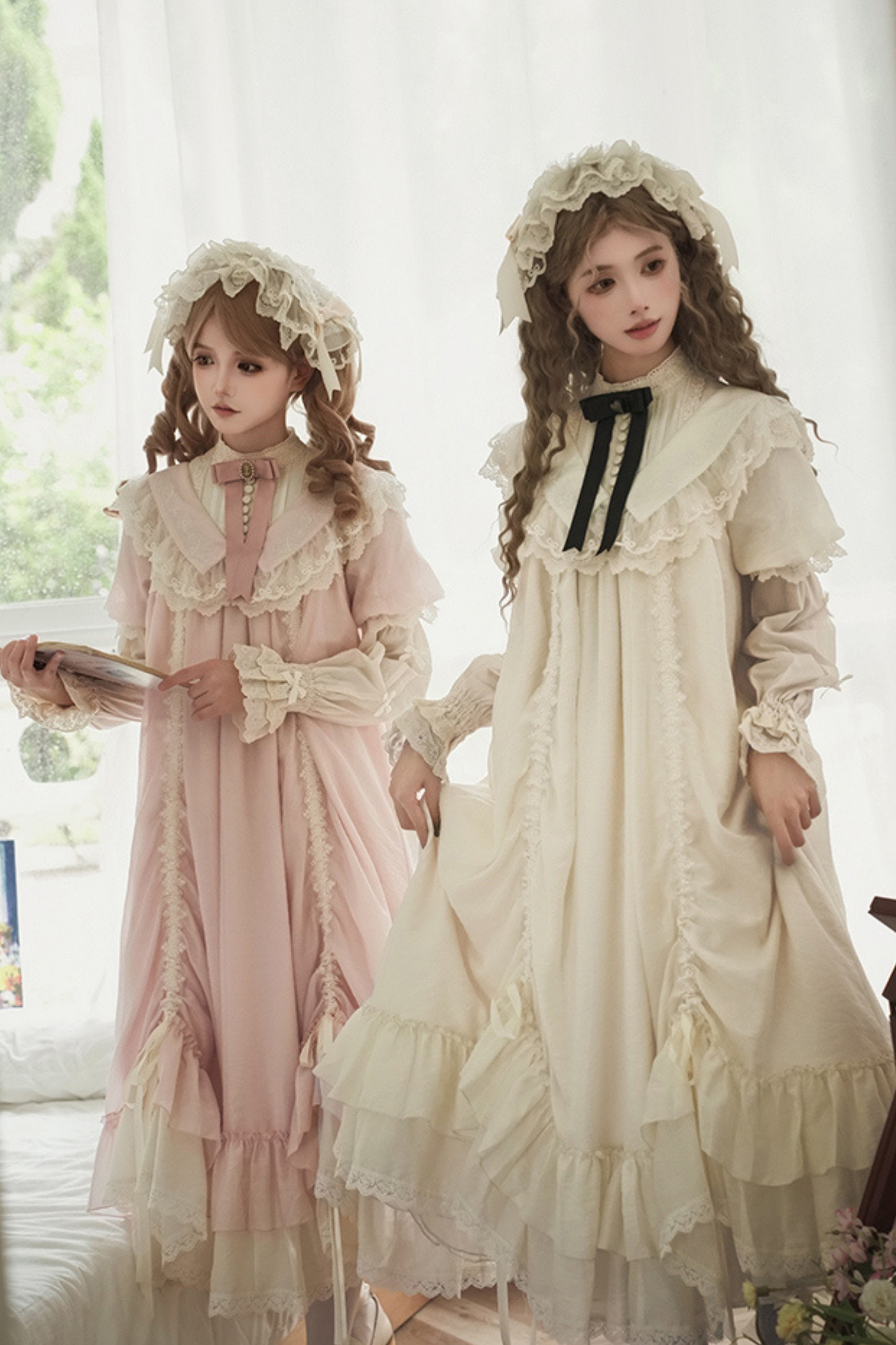 [pre-order] Rose Ruffle Lolita Dress + Dress + Belt + Brooch + Ribbon + Headband + Sleeve