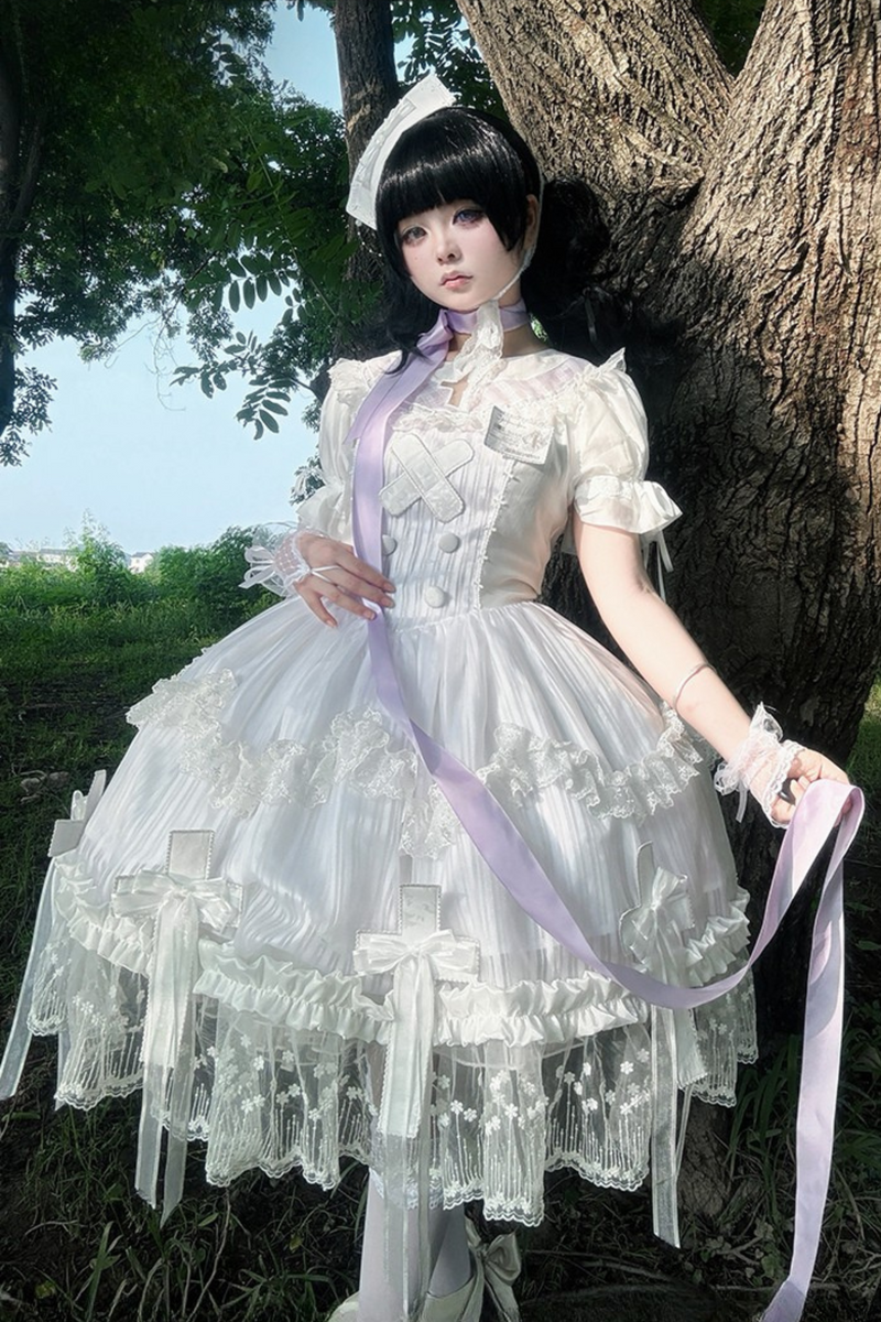 [pre-order] Pure White Gothic Tulle Dress + Nurse Hat