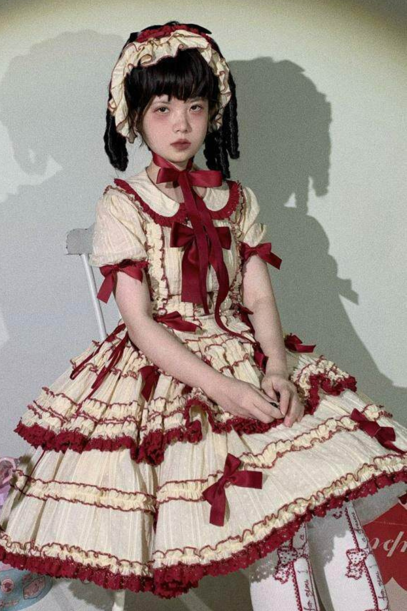 Pure Girl Ribbon Lolita Skirt + Innerwear + Vest + Hair Band + Sleeve