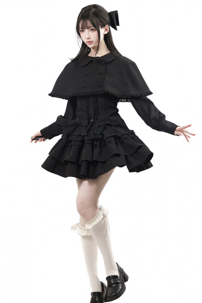 Ruffled Dress + Short Cape + Shirt + Skirt