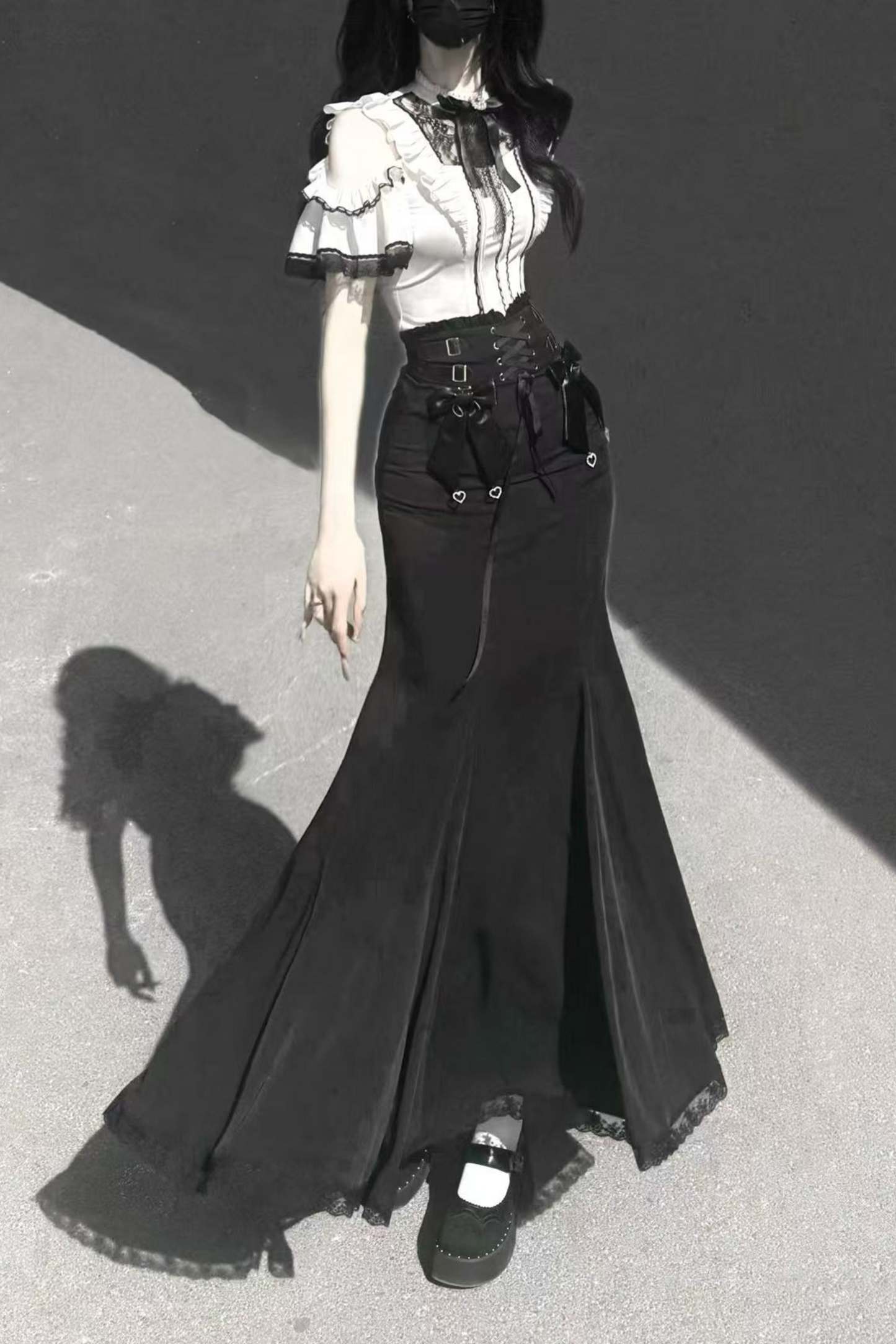 [pre-order] Off-shoulder Ruffle Tops + Mermaid Skirt + Ribbon