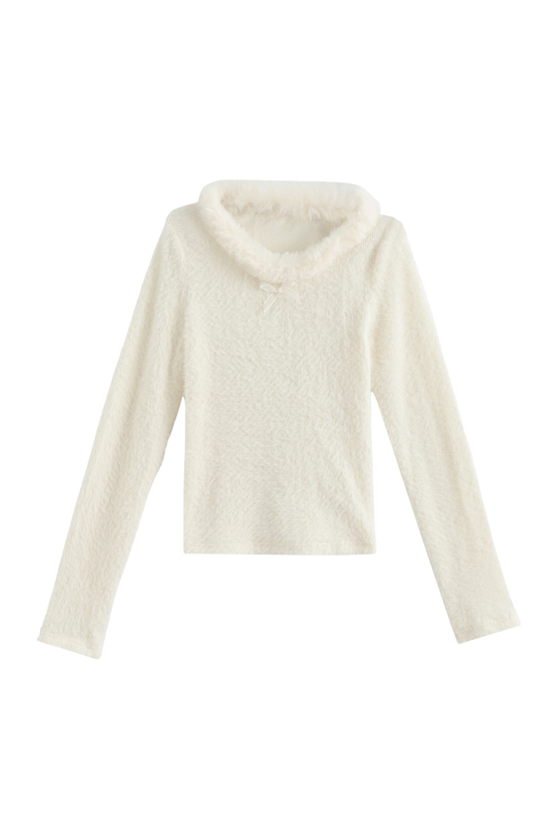 Sweet Ribbon Fur Knit Top