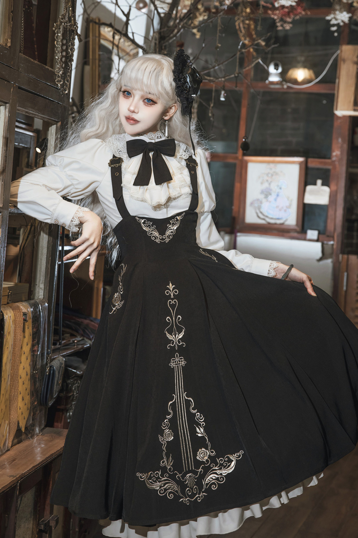 [pre-order] Gothic Dark Suspender Long Dress + Shirt + Jacket