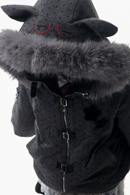 Big Fur Collar Jacket + Top + Skirt + Pants + Plaid Hooded Jacket