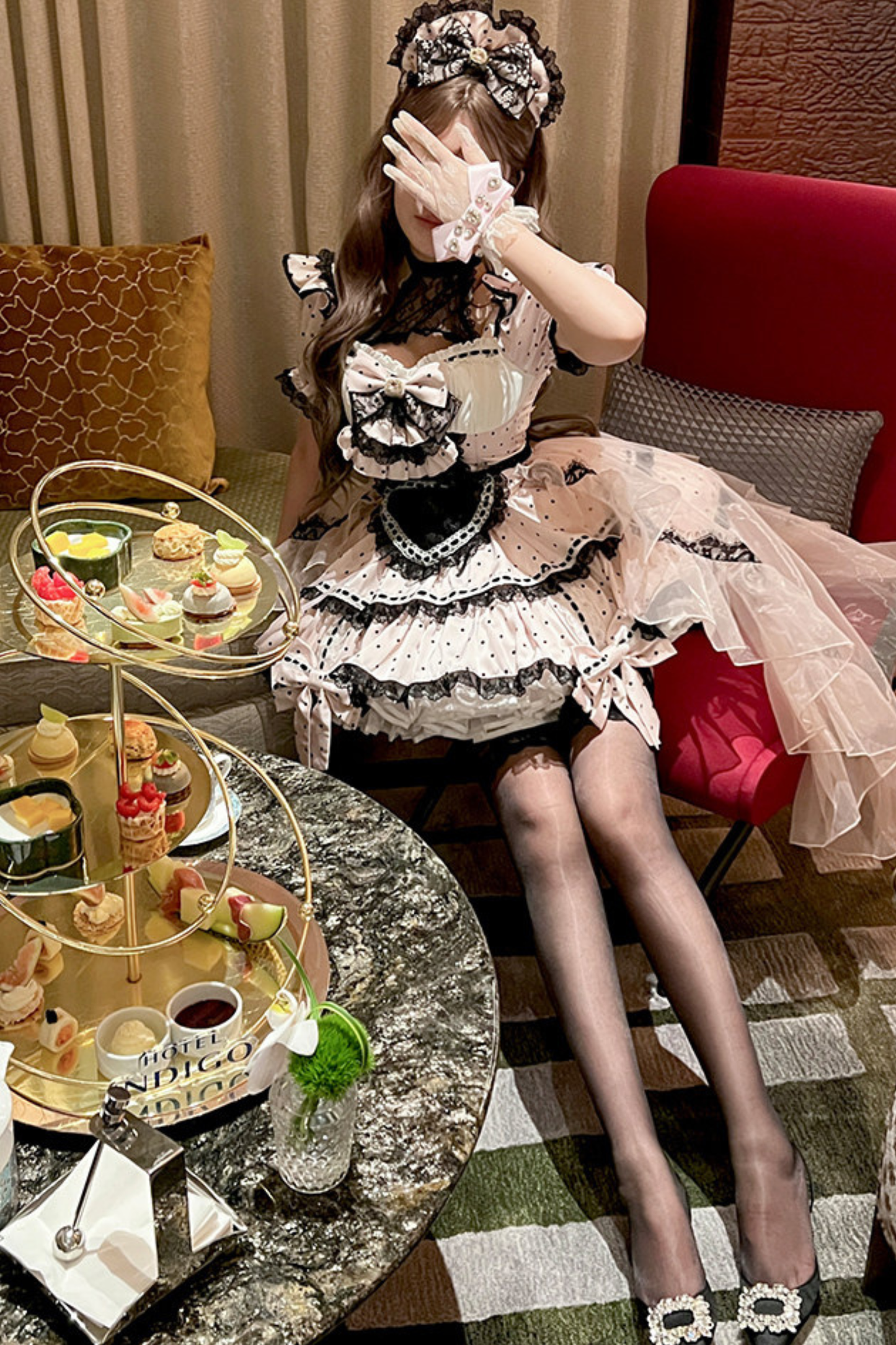 Sweet Little Dot Maid Lolita Dress + Apron + Head Accessory + Veil