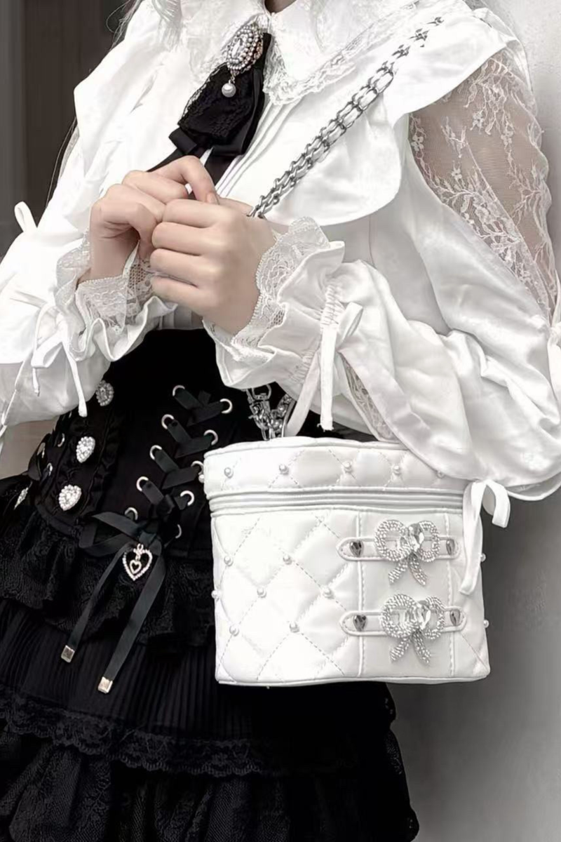 Pearl Rhinestone Lace Box Bag