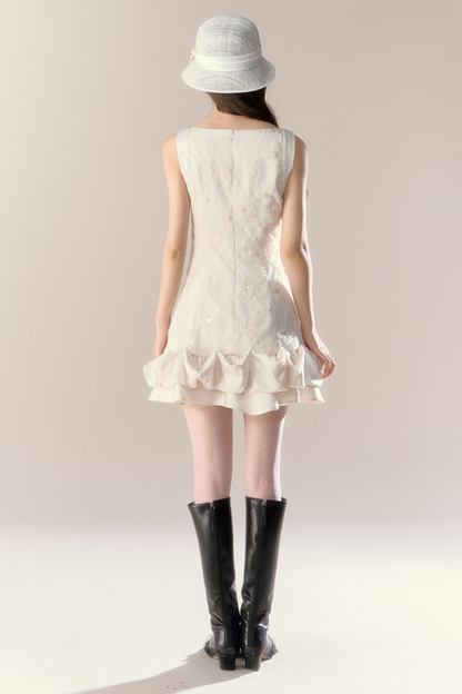 Ruffle Girly Pure Sleeveless Dress + Ribbon Cape