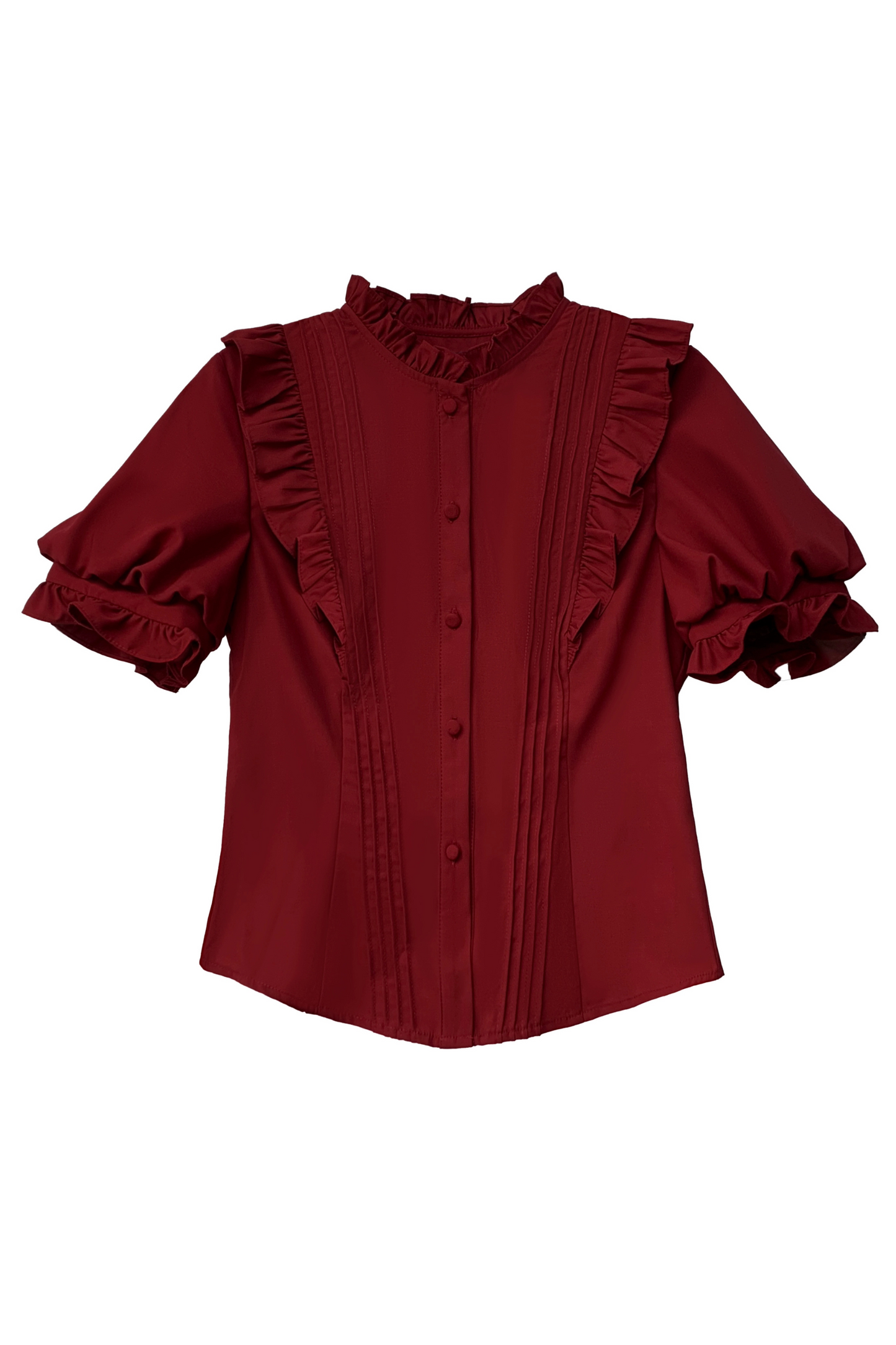 [pre-order] Wine Red Puff Sleeve Shirt + Balloon Jumper Skirt