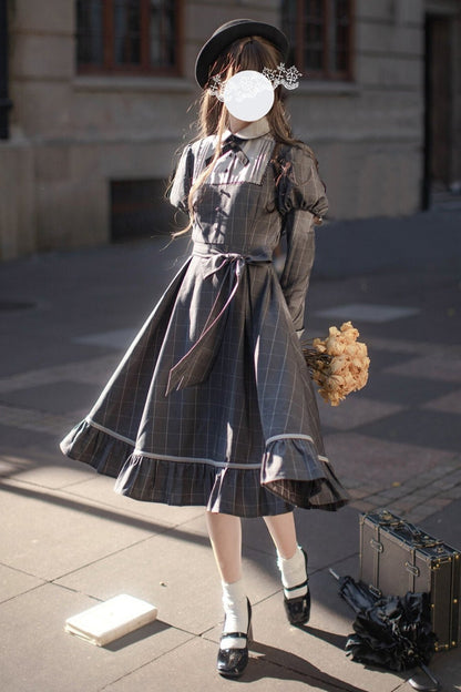 [pre-order] Gray Check Waist Dress