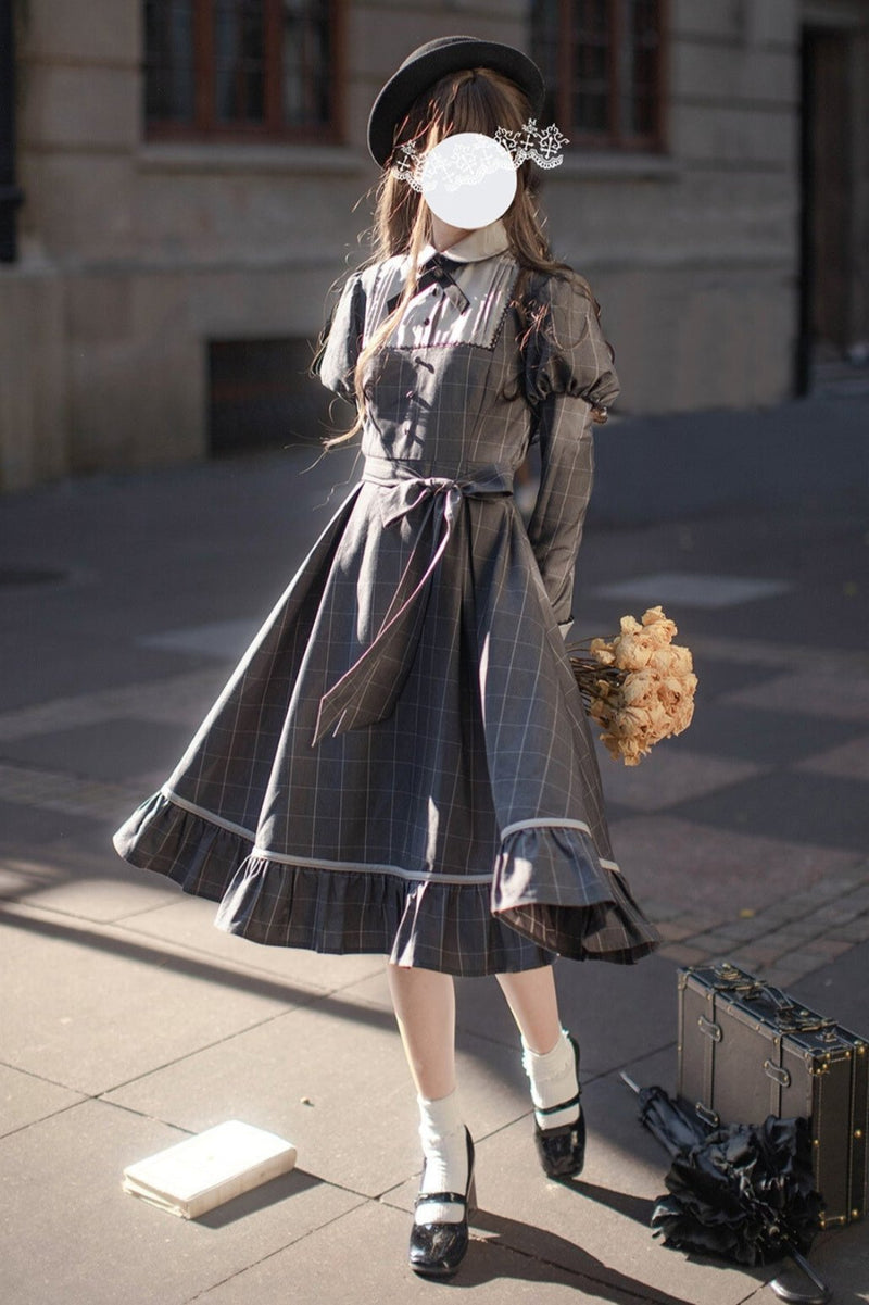 [pre-order] Gray Check Waist Dress