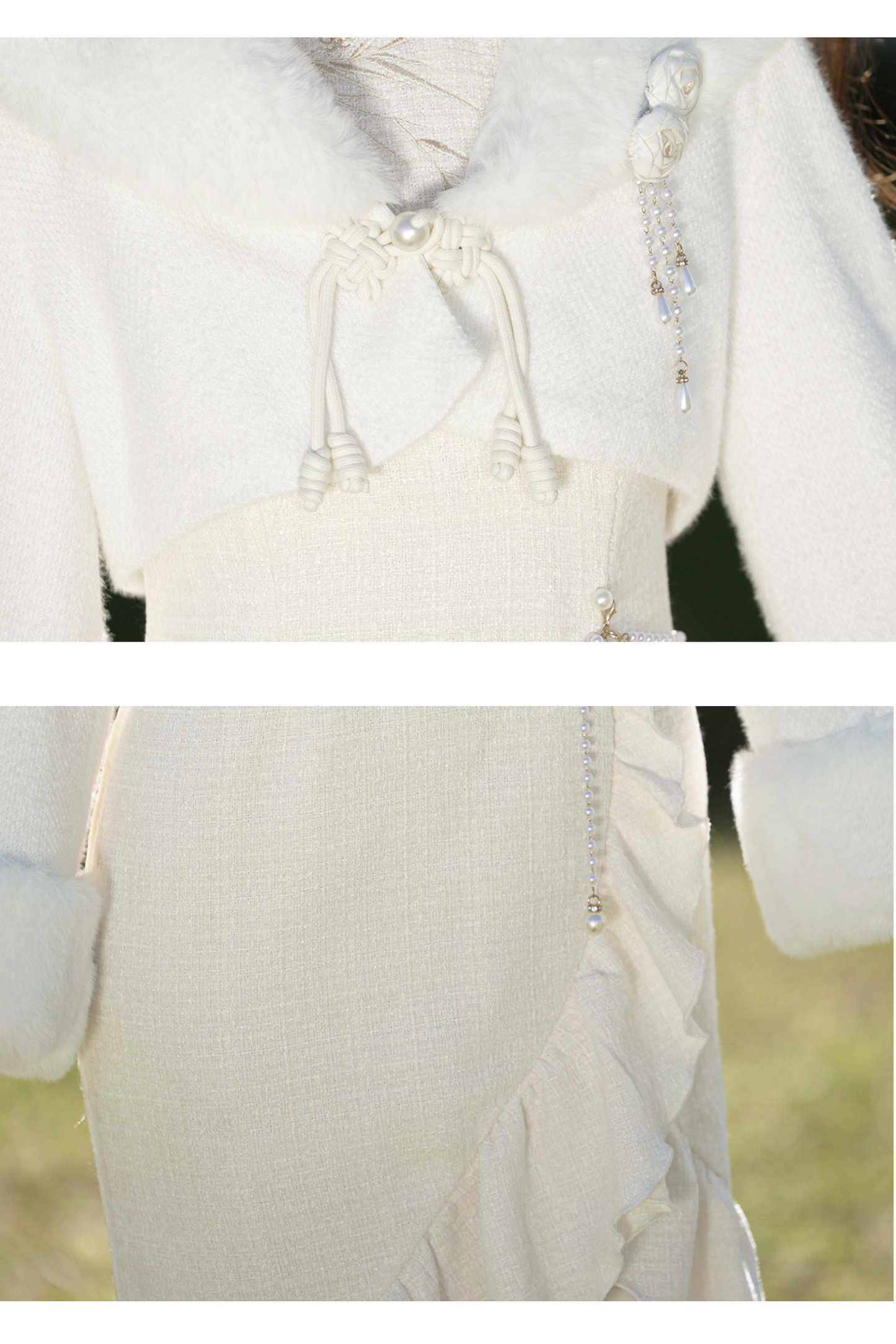 Retro Cheongsam Dress + Short Fur Coat