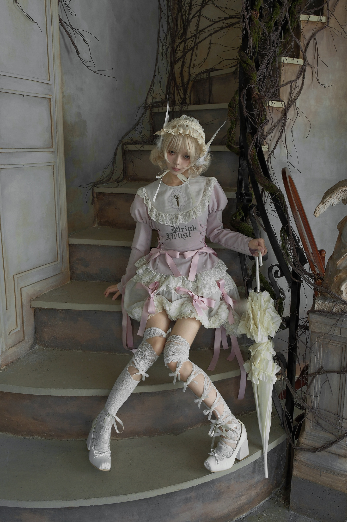 Drawstring Gothic Sweet Tops + Tiered Skirt