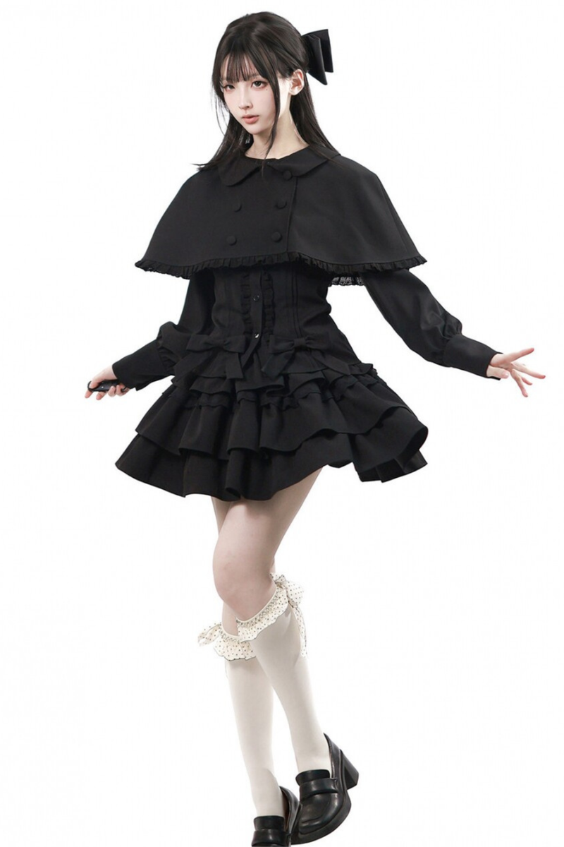 Ruffled Dress + Short Cape + Shirt + Skirt