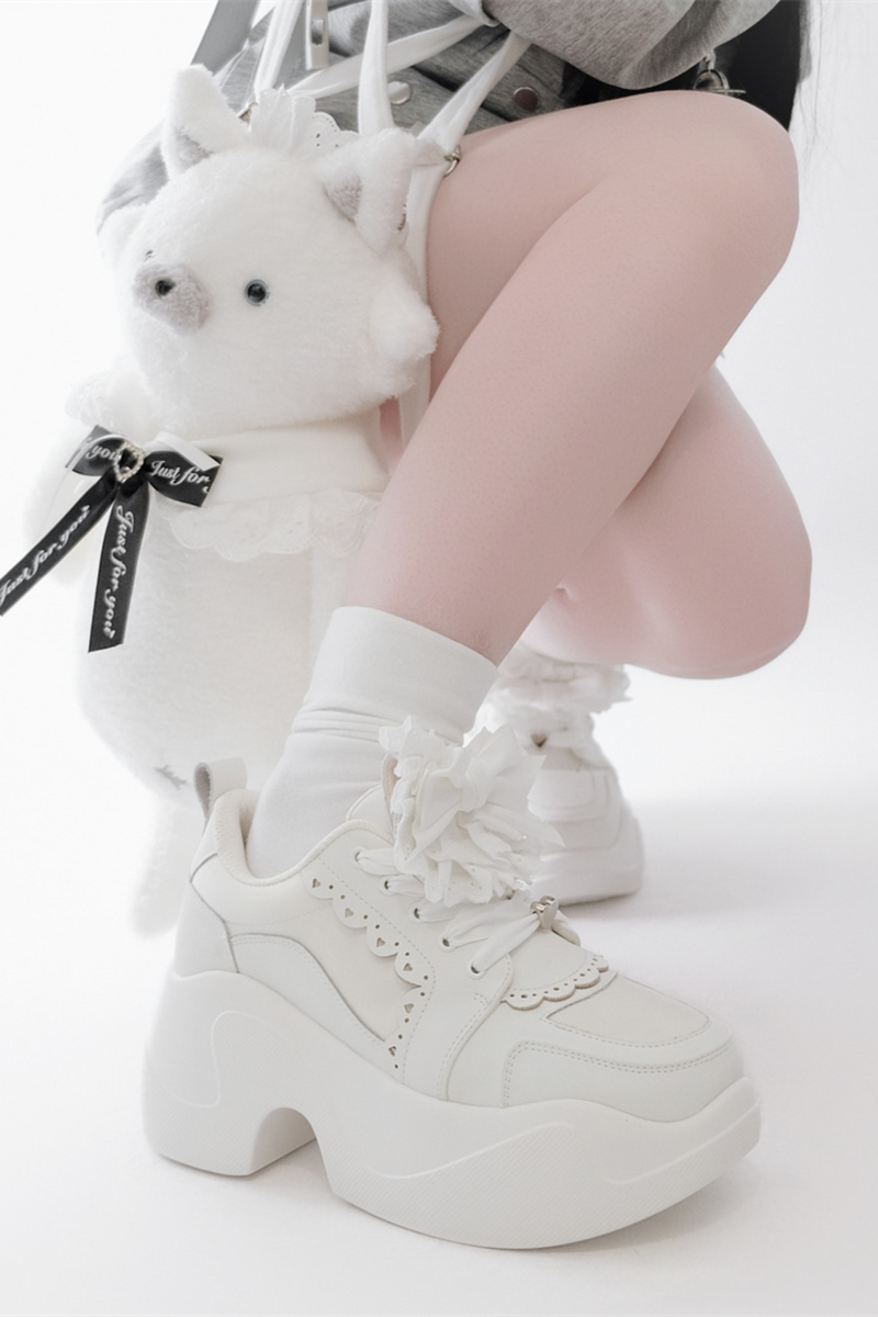 Ribbon Heart Lace Platform Sneakers